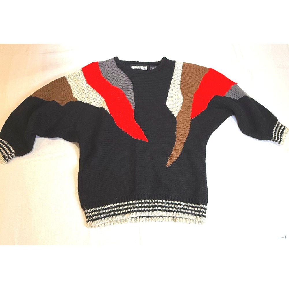 Bramble Lane Black Knit Sweater Geometric Color Block Design Women's Medium